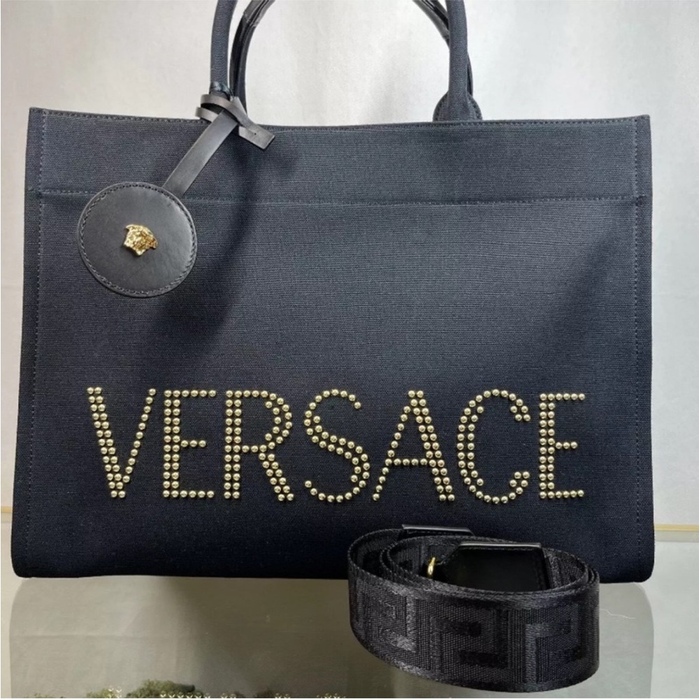 NWT Versace Studded Large Black Canvas Tote
